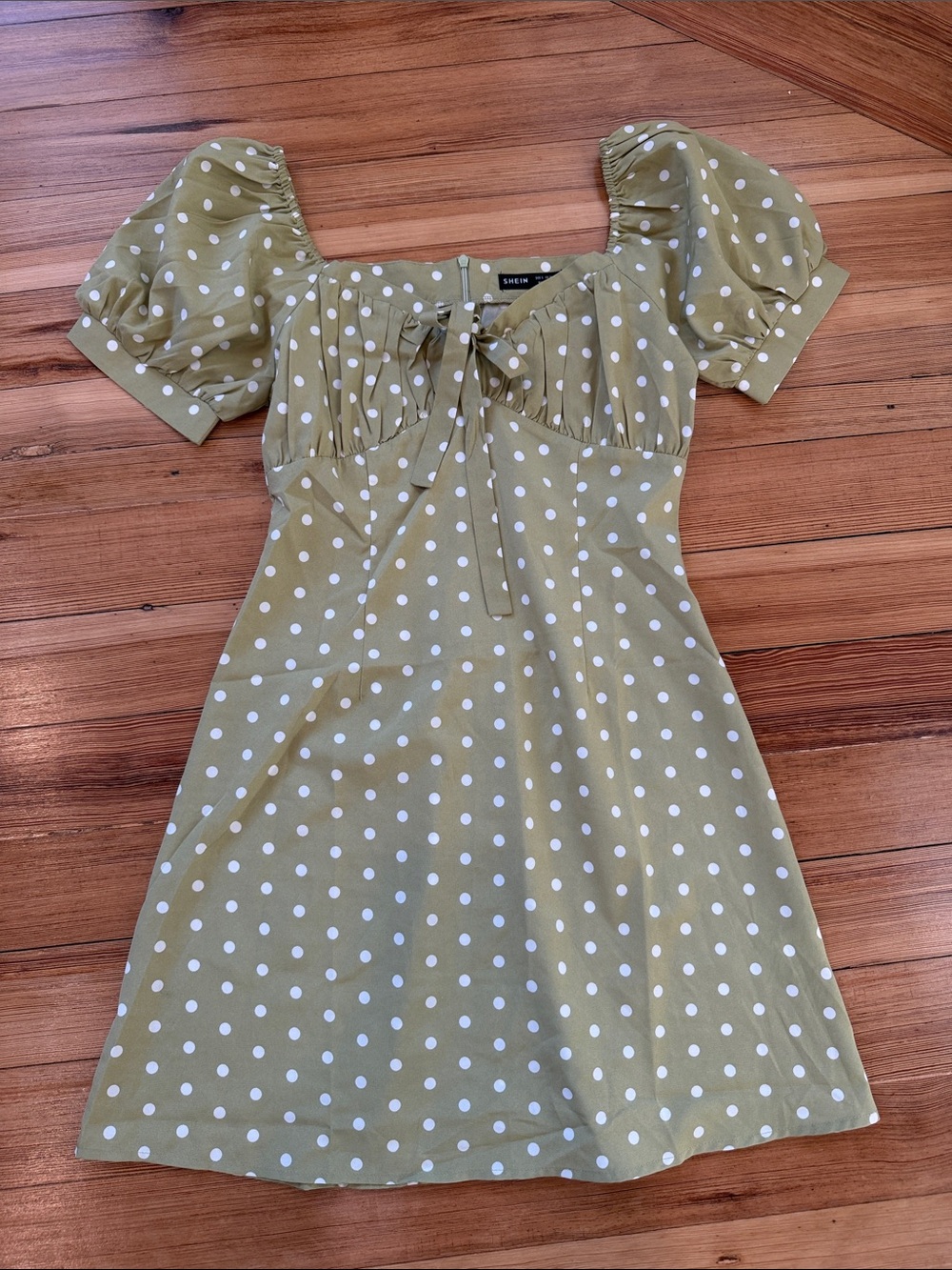 SHEIN Olive Green Polka Dot Mini Dress